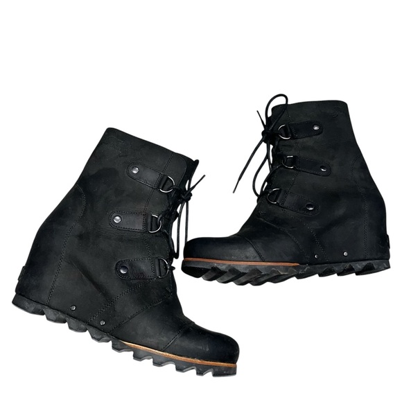 Sorel Black Nubuck Leather Joan Of Arctic Wedge Lace Up Boots size 11 - Picture 6 of 9